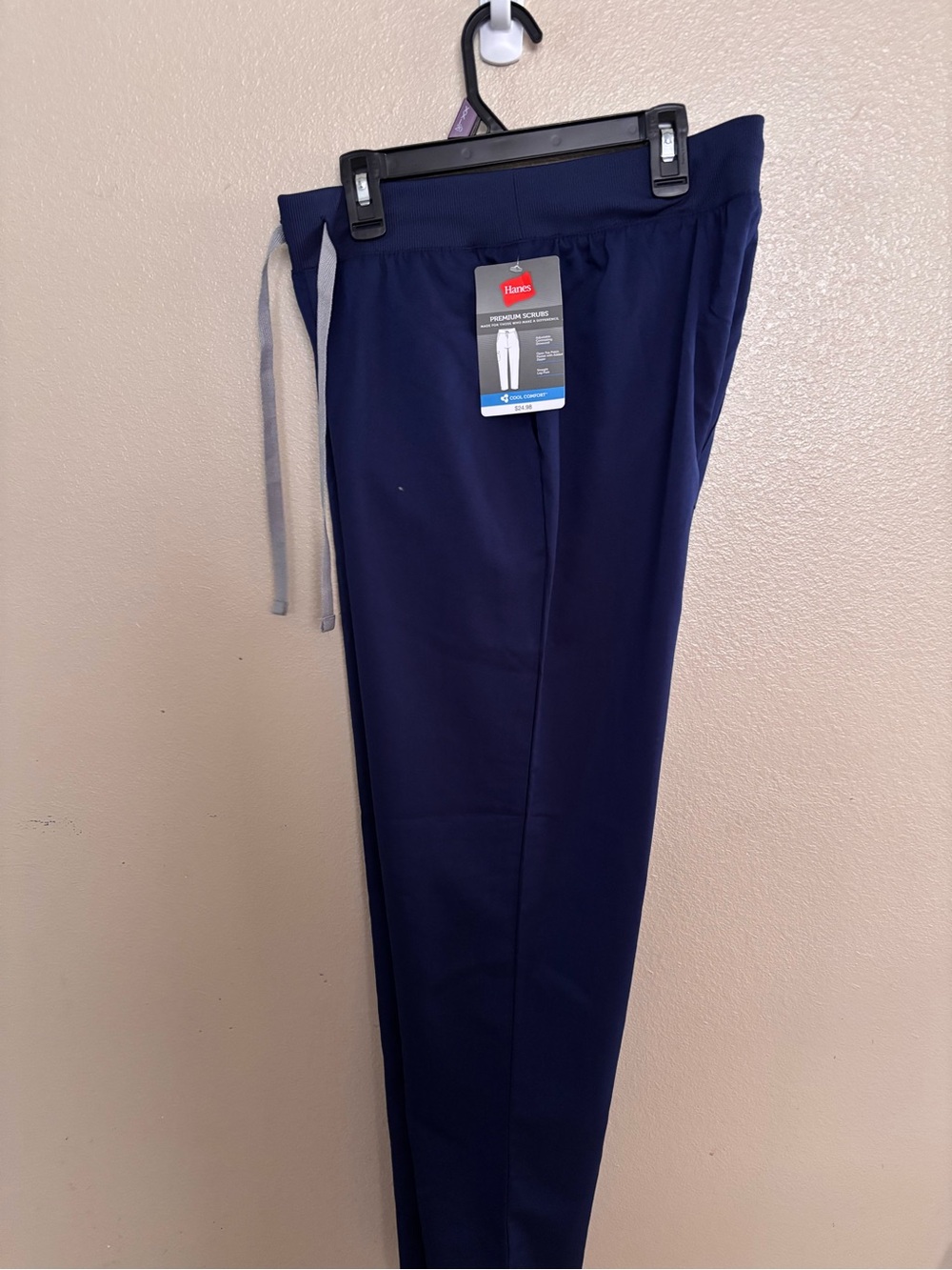 Hanes Womens Navy Drawstring Joggers with Gray Tie